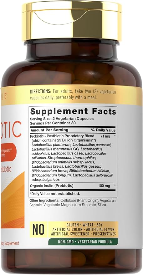 Carlyle Probiotic with Prebiotics & Postbiotics | 25 Billion CFU | 60 Capsules | Supplement for Women & Men | Powder Pills | Vegetarian, Non-GMO & Gluten Free