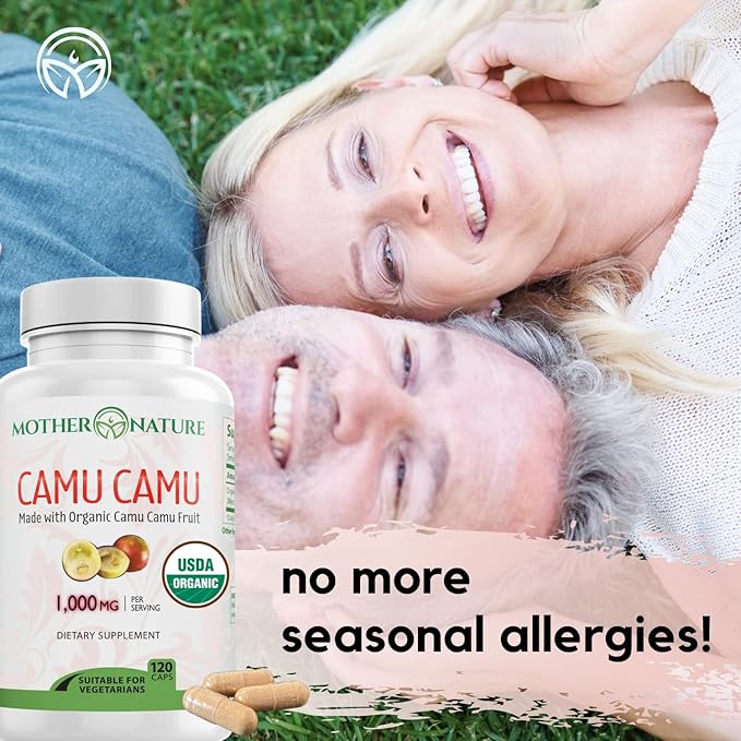 Organic Vitamin C from Camu Camu Capsules 1,000mg, Packed with Natural VIT C, Raw Antioxidants - Immune Support Supplement & Anti-Aging for Skin - Powder Organic, Vegan, Non-GMO (120 Count)