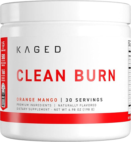 Kaged Thermogenic Powder Clean Burn Orange Mango Men & Women Weight Management Supplement Organic Caffeine Apple Cider Vinegar 30 Servings