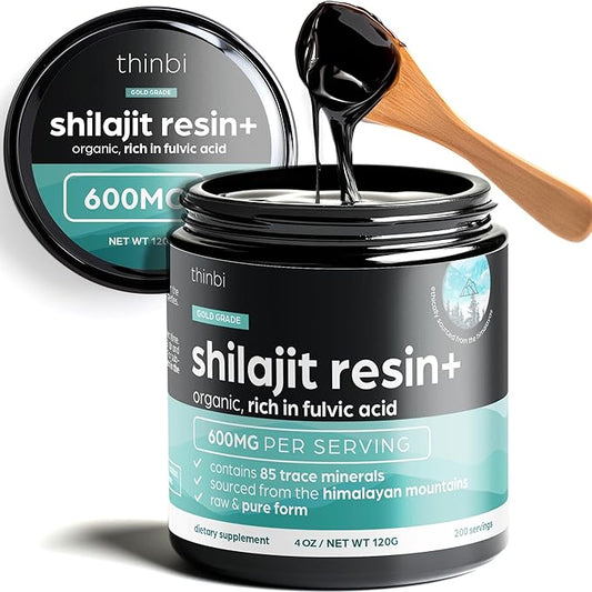 Shilajit Resin 4oz Extra Strength – Pure Himalayan Shilajit for Men & Women, 75%+ Fulvic Acid & 85+ Trace Minerals for Energy, Immune & Metabolism Support, Lab-Tested, Better Than Gummies - Thinbi