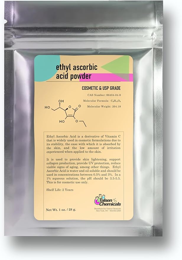 Ethyl Ascorbic Acid Powder Stable Vitamin C Derivative Help to Absorb Vitamin C to Skin Improve Skin Gloss, Skin Elasticity, Anti-Oxidation, and Other Functions (1 Ounce / 28 gram)
