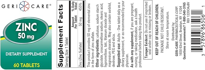 GeriCare Gericare Zinc Sulfate 220mg Dietary Supplement, 60 Count