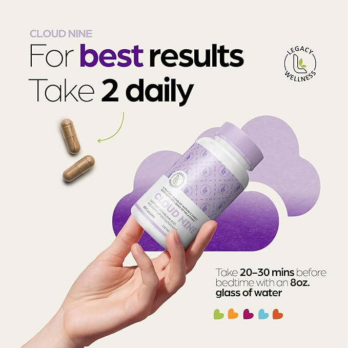 Cloud 9 - All Natural Sleep Aid Supplement - Relaxing Vitamin & Herbal Formula - 10mg Melatonin Calcium Magnisium L-Theanine 5-HTP GABA St. John's Wort Ashwagandha Chamomile & More 60 Vegan Capsules