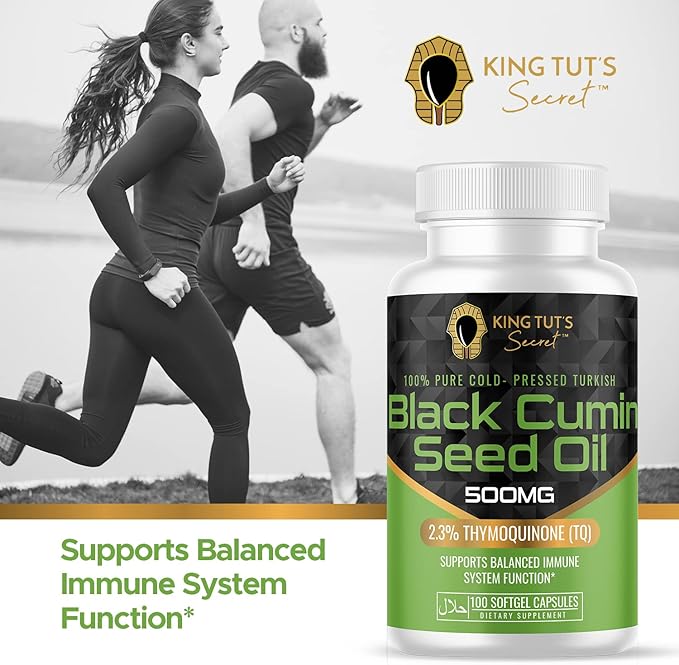 KING TUT'S SECRET Black Seed Capsules - 500 mg 100 Softgels - Nigella Sativa Extract, Black Cumin Supplement for Hair, Antioxidant Support, Immune System - Halal Black Seed Cumin Oil Capsules