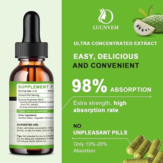 Organic Soursop Graviola Bitters Liquid Drops, Soursop Extract Organic Pure Rich in Multivitamin for Natural Antioxidant, Cell Support & Regeneration, Immune Boost - 2 FL OZ