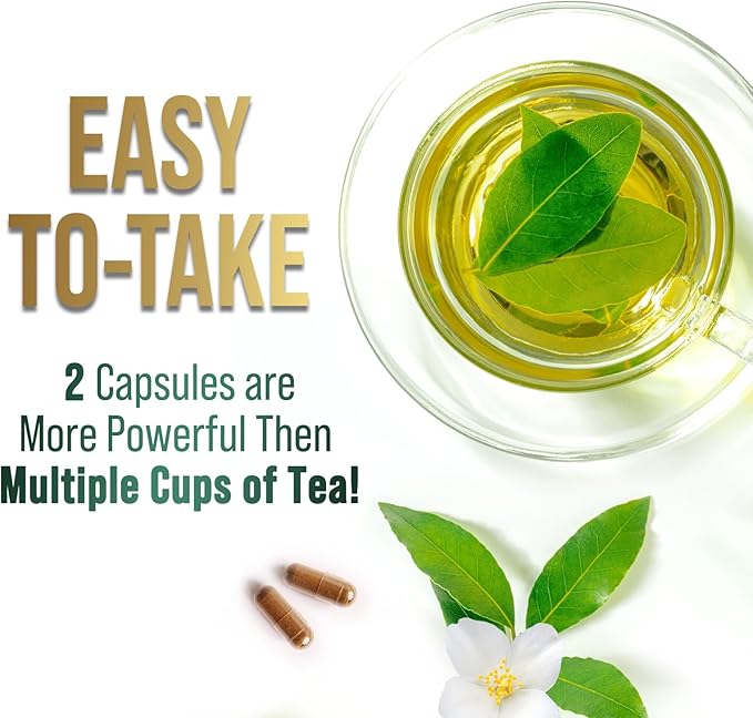 Green Tea Extract Pills 1000mg with EGCG for Heart Support with Antioxidants - 98% Standardized Polyphenols - 3X Absorption Green Tea Capsules for Natural Energy, Gentle Caffeine - 60 Capsules