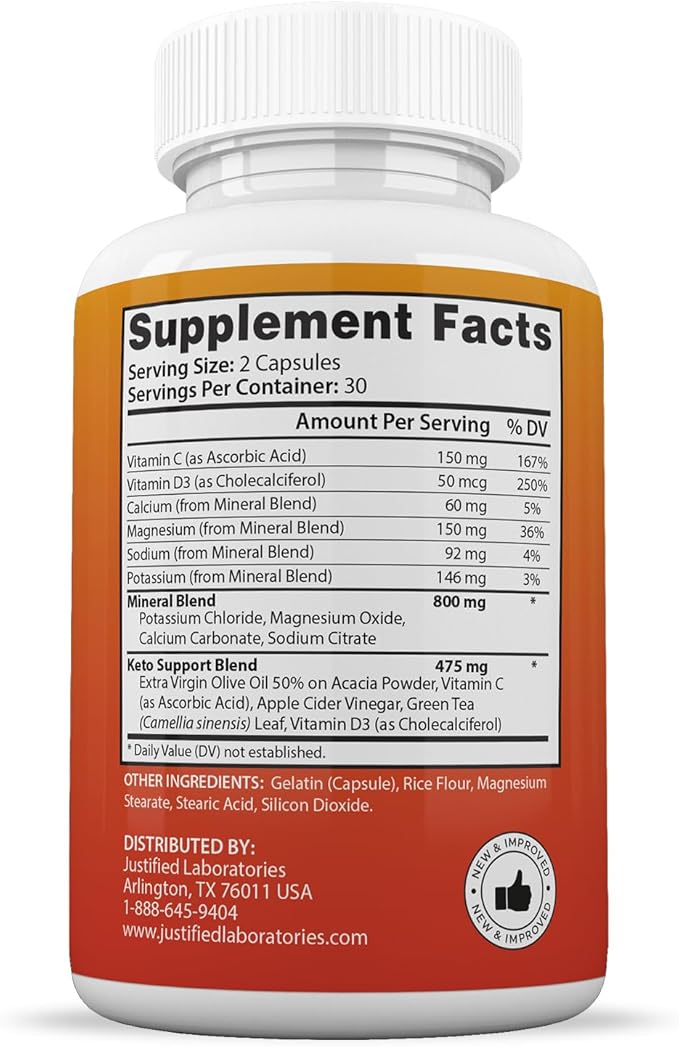 Keto GT Keto Pills 1275MG New & Improved Formula Contains Apple Cider Vinegar Extra Virgin Olive Oil Powder Green Tea Leaf 60 Capsules