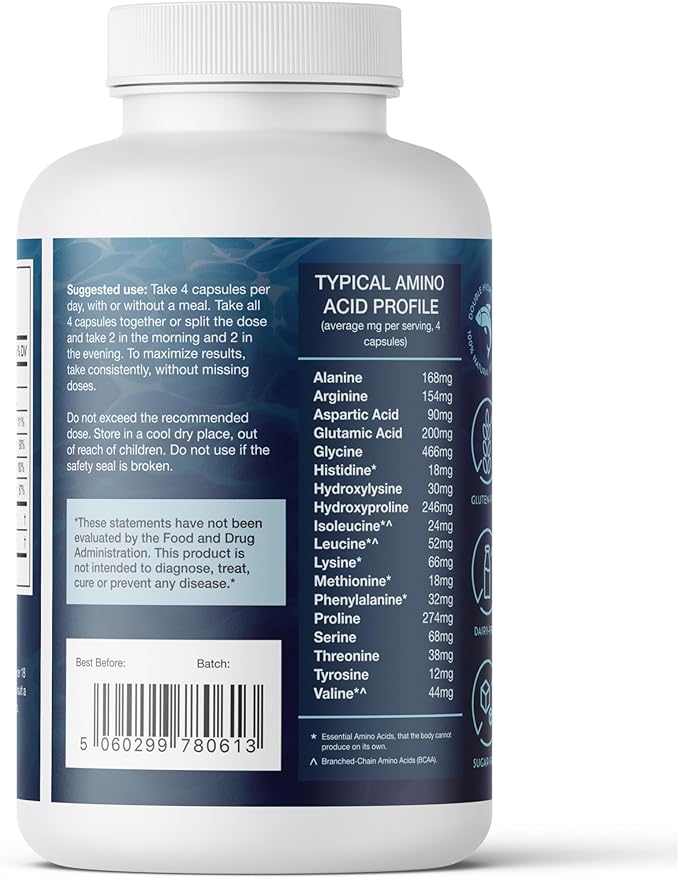 CORREXIKO Marine Collagen Supplement Pills - 1800mg Hydrolyzed Collagen Peptides per Serving with Added Hyaluronic Acid, Vitamin C & Minerals - for Hair, Skin & Nails - 240 Capsules 2 Month Supply
