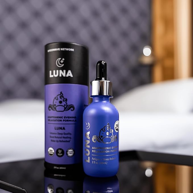 Luna 100% Organic Liquid Mushroom Tincture | for Sleep Quality, Boost Natural Healing | Recovery Enhancing PM Formula | Fruiting Body Extract | 4-in-1 Lion's Mane, Chaga, Maitake, Reishi | 60mI