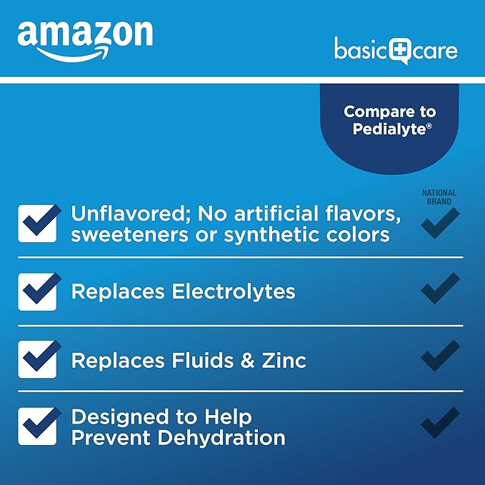 Amazon Basic Care Oral Electrolyte Solution, Unflavored, 33.8 fl oz (Pack of 1)