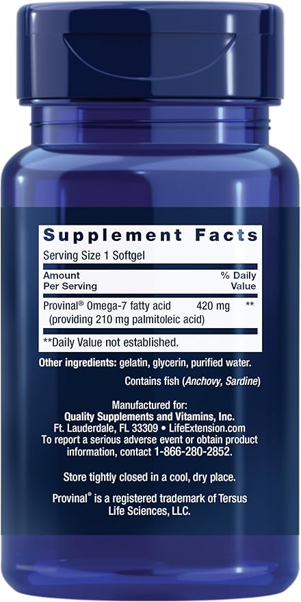 Provinal Purified Omega-7 - Daily Essential Omega 7 Fatty Acids Supplement, Palmitoleic Acid Fish Oil For Heart Health & Inflammation Management - Gluten-Free, Non-GMO - 30 Softgels Month Supply