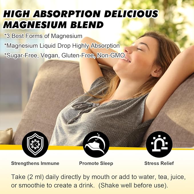 2Pack Magnesium Glycinate Complex, Magnesium Liquid Drops with Magnesium Citrate, Calcium, Potassium, Vitamin D3, Zinc - Magnesium Taurate Supplement