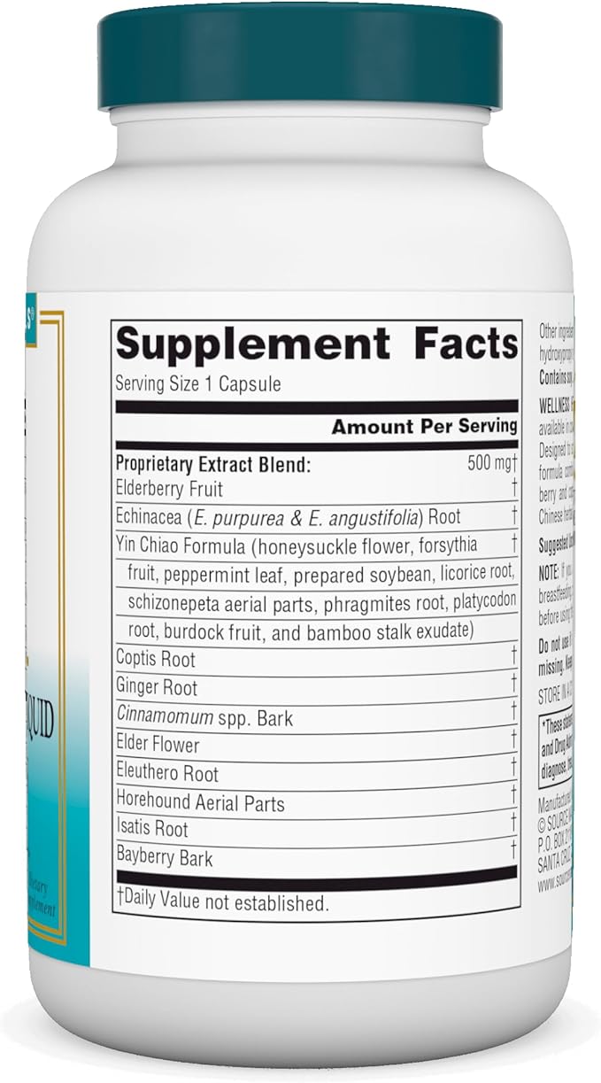 Source Naturals Wellness Herbal Resistance Liquid Immune Defense Supplement & Immunity Booster with Echinacea, Elderberry & Yin Chiao* - 30 Vegetarian Capsules