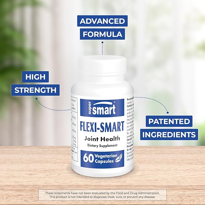Supersmart - FlexiSmart (Patented & High Strength) - with AvoVida, ApresFlex, Hyaluronic Acid - Avocado Soy & Boswellia Serrata Extract Supplement | Non-GMO & Gluten Free - 60 Vegetarian Capsules