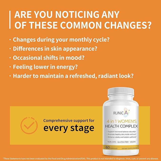4-in-1 Women's Health Complex | Hormone Balance Vitamins for Women with Soy Isoflavones, Pueraria Mirifica, Evening Primrose, Rosehip | Perimenopause & Menopause Support, 60 Vegan Capsules