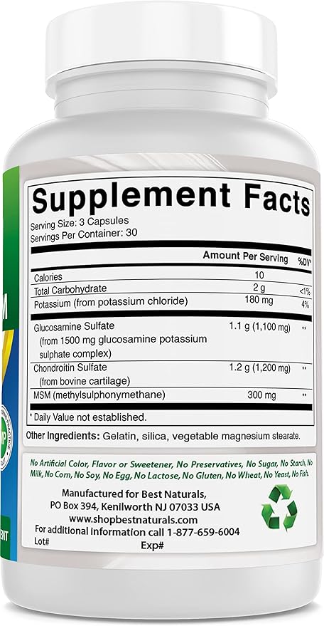 Best Naturals, Glucosamine Chondroitin MSM Supplements, 2600 mg per Serving, 90 Capsules (90 Count (Pack of 3))