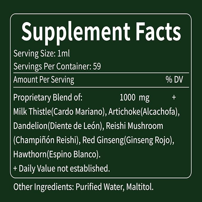 100% Pure Supplement - Natural Herbal Formula with Milk Thistle Artichoke Dandelion. 2oz