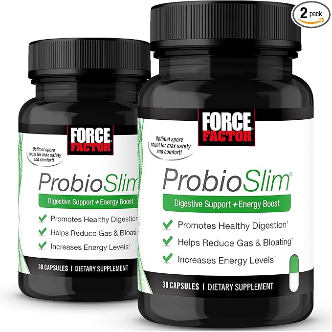 FORCE FACTOR ProbioSlim, 2-Pack, Probiotic Supplement for Women and Men with Probiotics and Green Tea Extract, Reduce Gas, Bloating, Constipation, Support Digestive Health & Gut Health, 60 Capsules