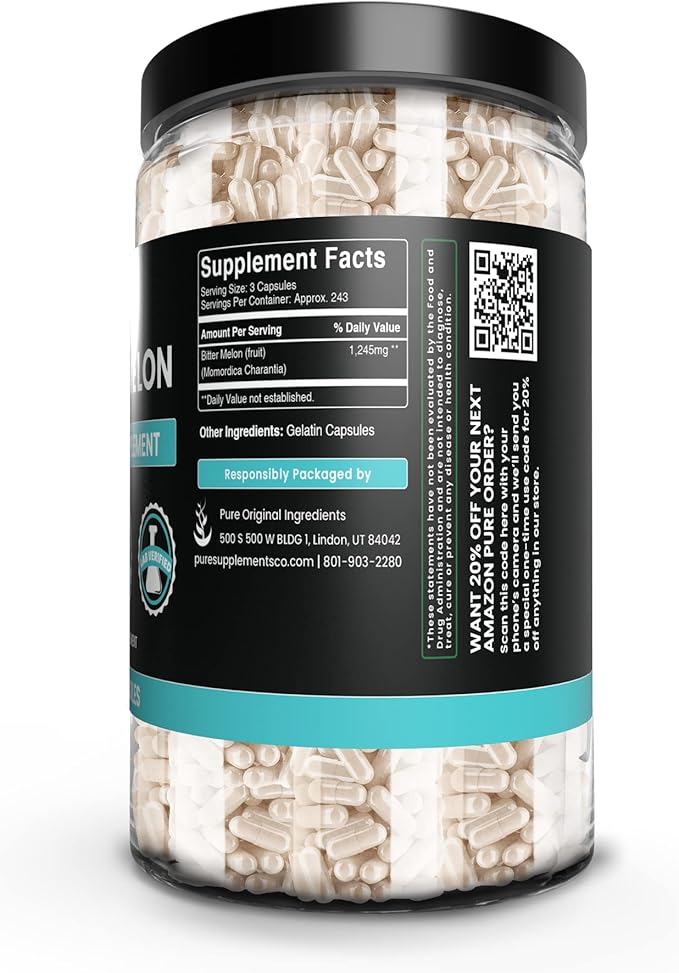 Pure Original Ingredients Berberine, Bitter Melon, and Ceylon Cinnamon Capsules Bundle (730 Capsules) No Magnesium or Rice Fillers