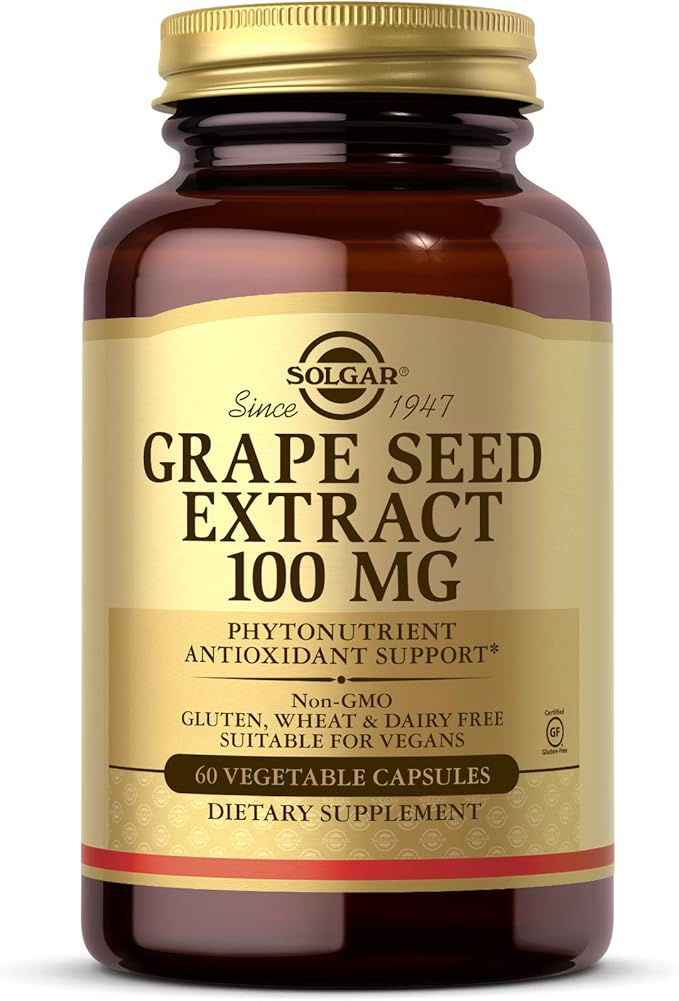 SOLGAR Grape Seed Extract 100 mg, 60 Vegetable Capsules - Phytonutrient Antioxidant Support - Vegan, Gluten Free, Dairy Free - 60 Servings