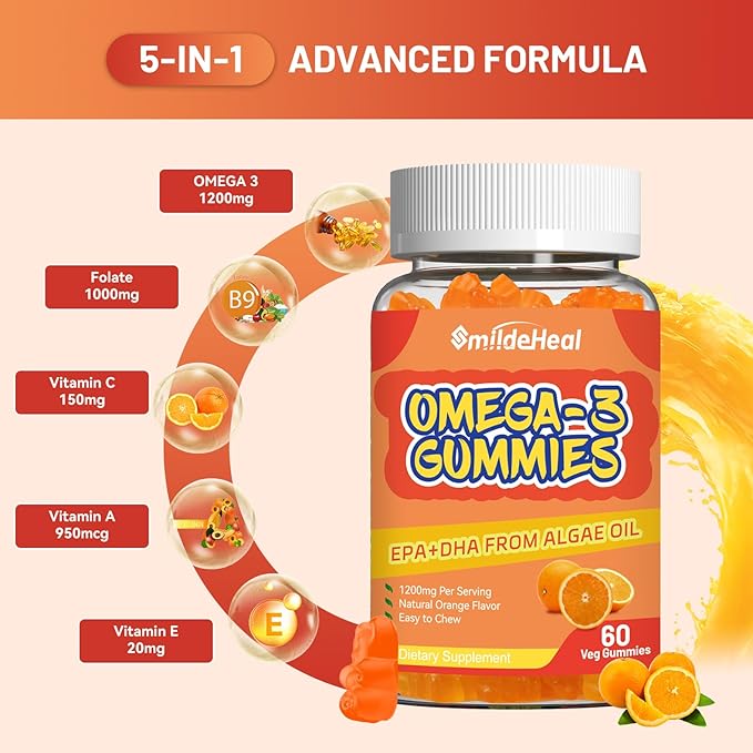 2 Pack Omega 3 Gummies Supplement 1000mg, High Absorption DHA & EPA, Heart, Brain & Joint Support, Extra Strength Fish Oil Omega 3 Gummies Vitamins, 120 Count