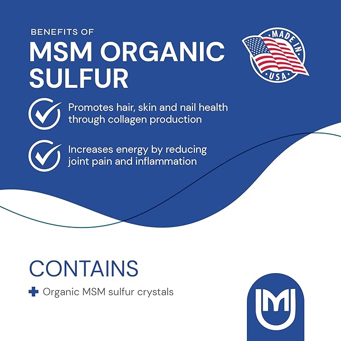 Mericon Industries MSM Organic Sulfur Powder | MSM Supplement for Inflammation, Hair Growth, Healthy Skin, & Increased Energy | Non-GMO, Vegan, Gluten Free, Soy Free (8oz)
