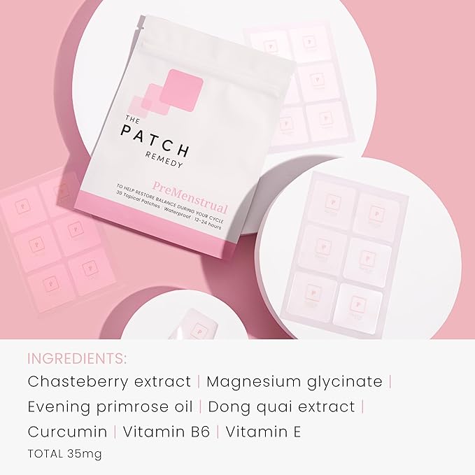 PreMenstrual Patch for Women - 30 Topical PMS Period Cycle Menstrual Patches, Vitex Chasteberry, Magnesium, Evening Primrose Oil, Dong Quai Extract, Curcumin, Vitamin B6 & E