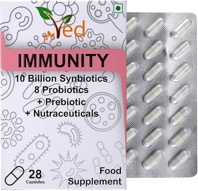 Ved Immunity Complex Probiotics and Prebiotics Complex - 10 Billion CFU - 20 Live Bacterial Cultures - 28 Probiotic Complex- Lactobacillus Plantarum, Casei.