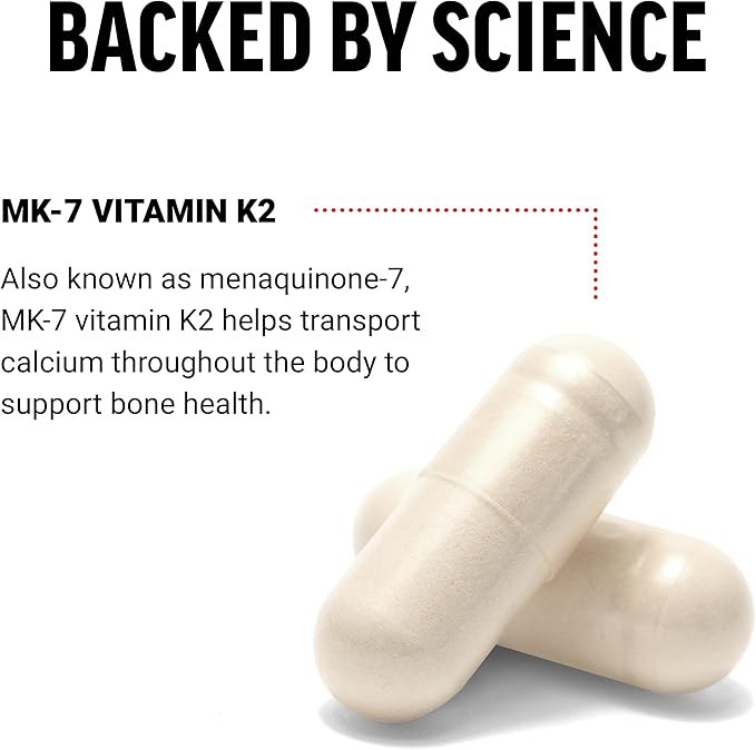 FORCE FACTOR MK-7 Vitamin K2 100mcg, Bone Support Supplements for Women and Men, Support Heart Health, Bone Density, and More, BIoavailable Form, Vegan, Non-GMO, 60 Vegetable Capsules