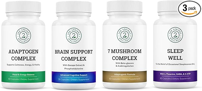 Total Wellness Bundle - 7 Mushroom Complex, Brain Support, Sleep Well, and Stress Adaptation