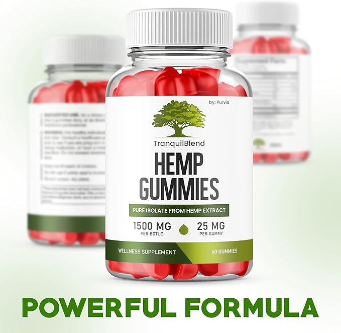 (2 Pack) Tranquil Blend Gummies with Hemp, Tranquil Blend Hemp Gummies Extra Strength Formula Maximum Performance Blend Tranquil Blend Gummy Great Taste 1500mg Bottle, 25mg Per Gummy (120 Gummies)