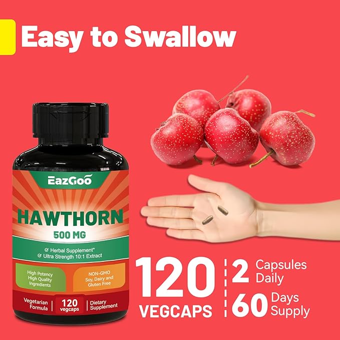 Hawthorn Berry Capsules, Extra Strength Hawthorn Berry Supplement, 120 Vegan Capsules