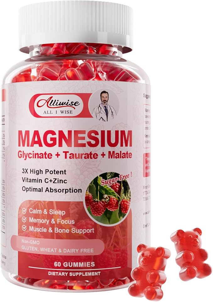 Magnesium Glycinate Gummies,Magnesium Potassium Supplement with Taurate, Malate, Vitamins D, C, B6, Calcium,Body Support,Raspberry Magnesium Gummies for Adults&Kids