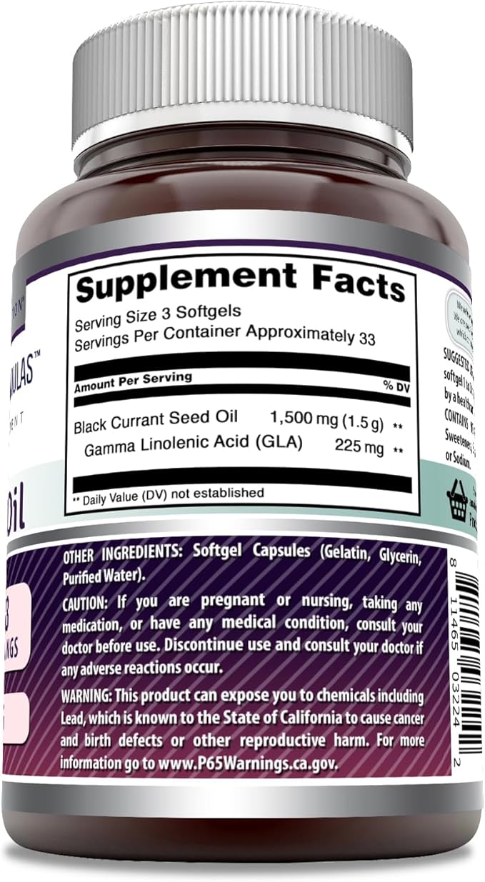 Amazing Formulas Black Currant 1500 Mg Per Serving | 100 Softgels | with GLA (Gamma-Linolenic Acid) | Non-GMO | Gluten Free