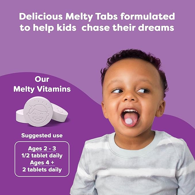 Renzo's Picky Eater Kids Multivitamin with Iron, Dissolving Kids Vitamins with Vitamin D3 & K2 and More, 60 Sugar-Free Melty Tabs, Cherry Cherry Mo’ Cherry Flavored
