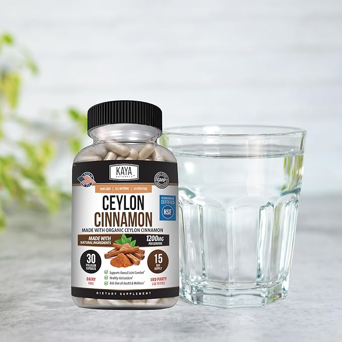 Kaya Naturals Ceylon Cinnamon Supplement | 1200mg per Serving, Vegan - Non-GMO & Gluten Free - 30 Capsules