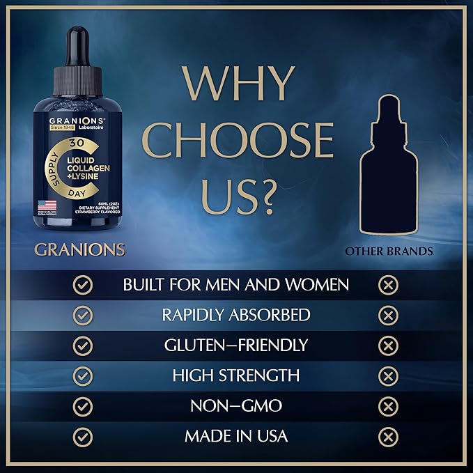 Liquid Collagen Peptides with Biotin and L-Lysine - Max Hair Skin and Nails Support for Women - 50,000mcg Collagen Liquid, 10,000mcg Biotin Lysine Drops - 2oz Strawberry Drink