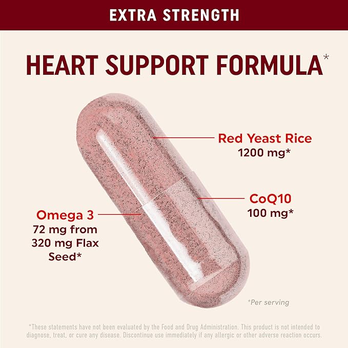 Red Yeast Rice with CoQ10 + Omega 3 for Healthy Cholesterol Support | 1200mg | Heart Health Support | Red Yeast Rice 1200 mg. Capsules | Non-GMO, Gluten-Free | Heart Health Supplements | 90 Ct