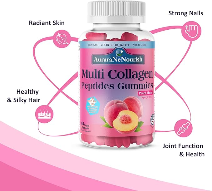2 Pack Multi Collagen Peptides Peach Gummies & GLP-1 Daily Gummies Sugar-Free for Women Men