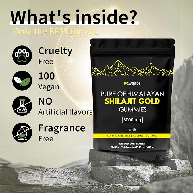 Shilajit Gummies with Ashwagandha & Turmeric - The Ultimate Organic, Vegan-Friendly Health Boost! Zero Sugar, Immunity Support for Men & Women - 120 Count! (Bag Pack)