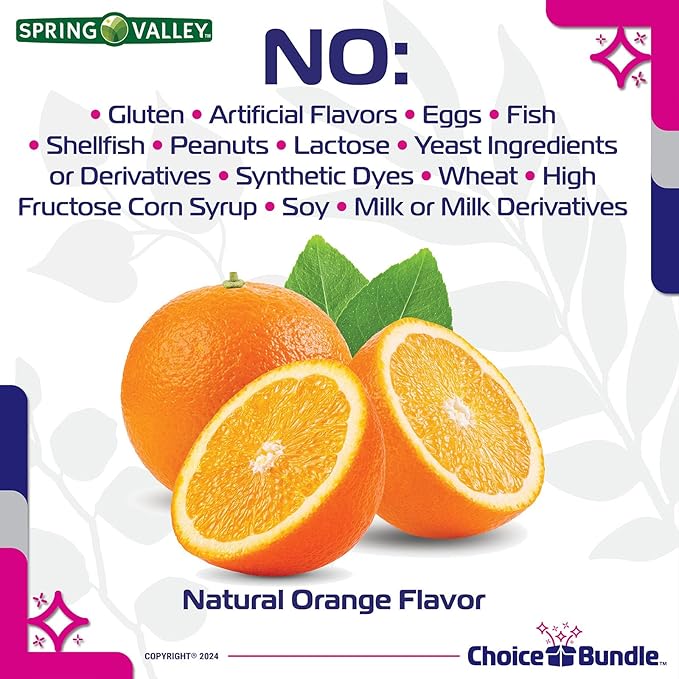 Spring Valley Zero Sugar Vitamin C Gummies Dietary Supplement 250 mg 120 Ct 3 pk (360 Total) + Vitamin Guide & Pill Container (5 Items)!