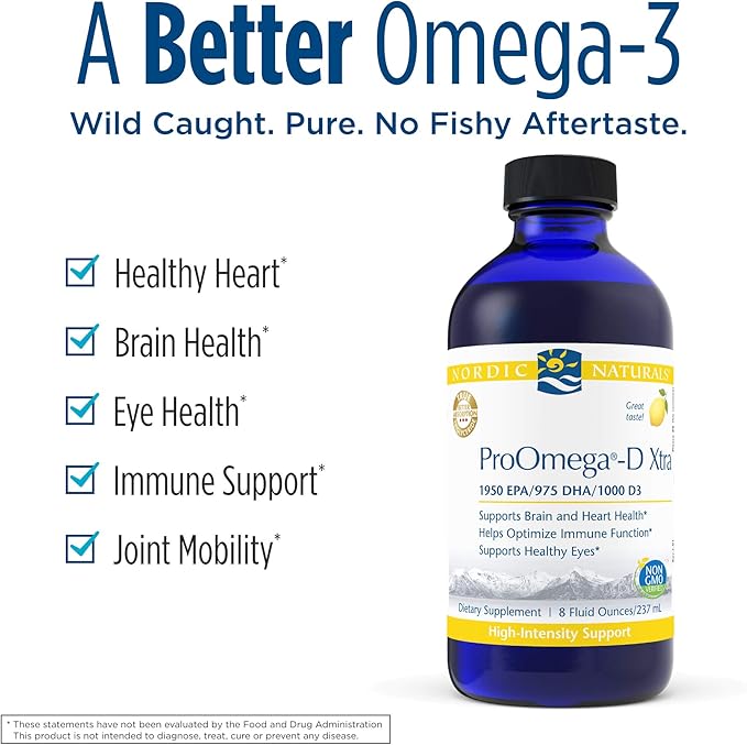 Nordic Naturals ProOmega-D Xtra Liquid, Lemon Flavor - 8 oz - 3400 mg Omega-3 + 1000 IU D3 - High-Potency Fish Oil - EPA & DHA - Brain, Eye, Heart, & Immune Health - Non-GMO - 48 Servings
