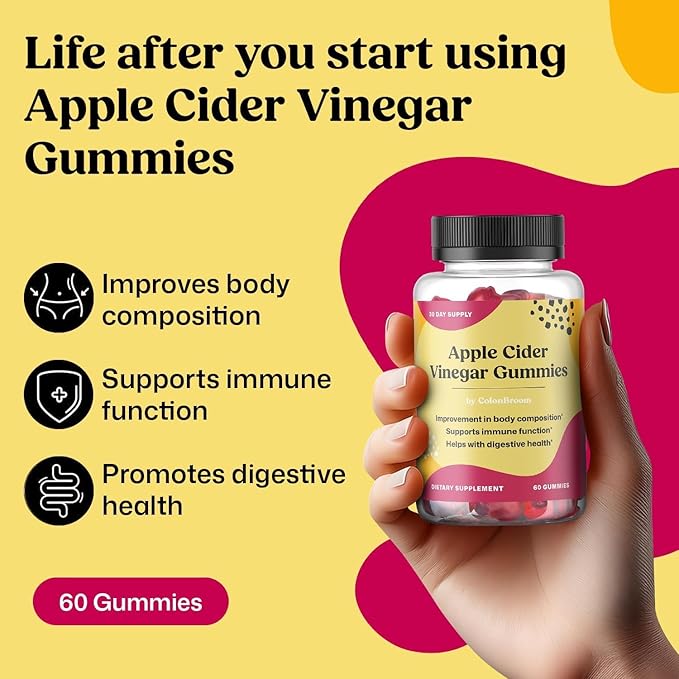 ColonBroom Apple Cider Vinegar Gummies for Women, 60 Gummies, 30 Day Supply, Vegan, Non-GMO Supplement – Supports Body Composition, Boost Metabolism & Improves Digestive Wellness