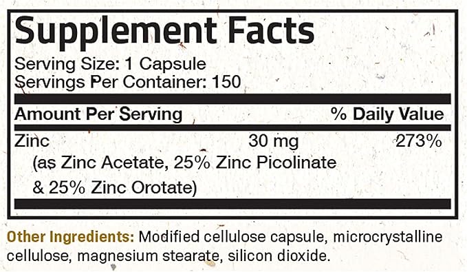 Futurebiotics Zinc Triple Action 30mg Key Nutrient Blend Immune Support Supplement with Zinc Acetate, Picolinate & Orotate - Immune, Antioxidant & Skin Health Support - 150 Vegetarian Capsules