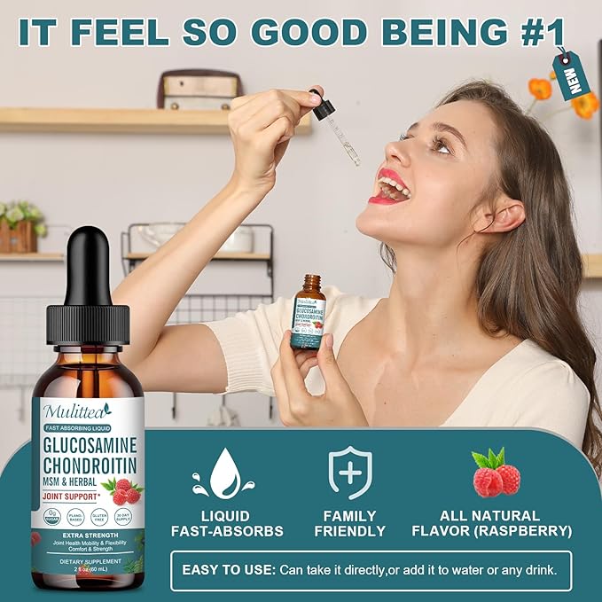 Glucosamine Chondroitin MSM Liquid Drops-w/Elderberry, Boswelia &Hyaluronic Acid-Extra Strength Joint Support Supplement for Mobility, Flexibility & Bones,High Absorption,60ml (2 fl oz)