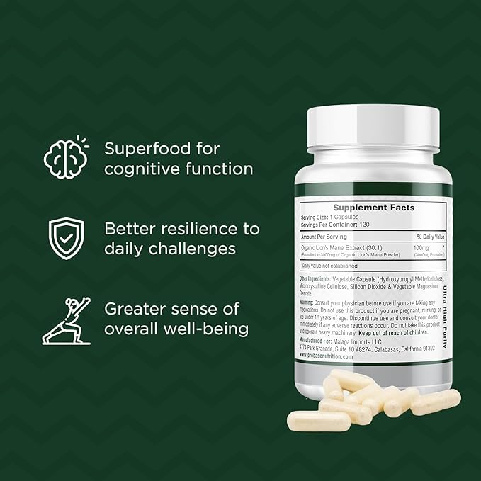 Lions Mane Supplement Capsules 30x Potency Extract Mushroom Supplement 4 Month Supply 120 Count