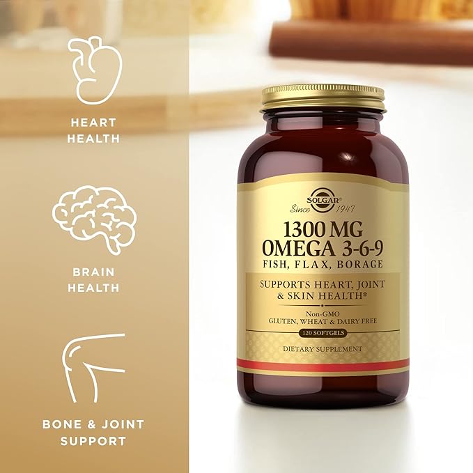 Solgar 1300 mg Omega 3-6-9 - 120 Softgels, Pack of 3 - Support for Joint & Skin Health - Non-GMO, Gluten Free - 120 Total Servings
