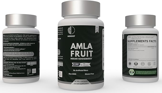 Organic Amla Capsules – Natural Vitamin C Supplement for Immunity, Skin, and Hair Health – 60 Capsules