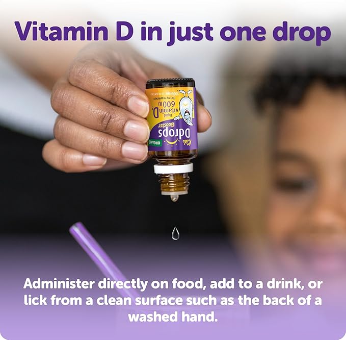 Ddrops Kids Booster 600IU 100 Drops - Daily Liquid Vitamin D for Kids. Support Strong Bones & Immune System in Children. No Preservatives, No Sugar, Non-GMO, Allergy-Friendly