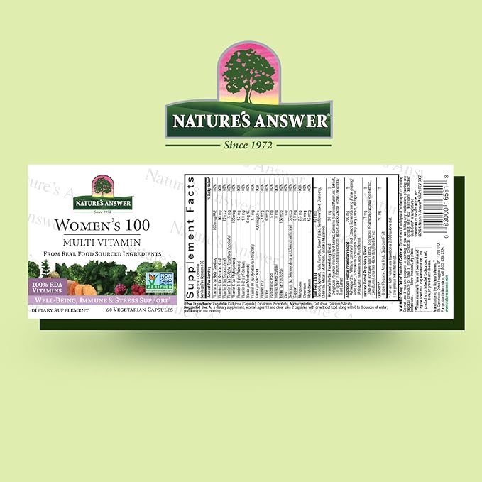 Nature's Answer Womens 100 Multi Vitamin | 60 Vegetarian Capsules | Supports Overall Wellness | Promotes Immune Function | Non GMO | Vegan | Kosher | Made in The USA